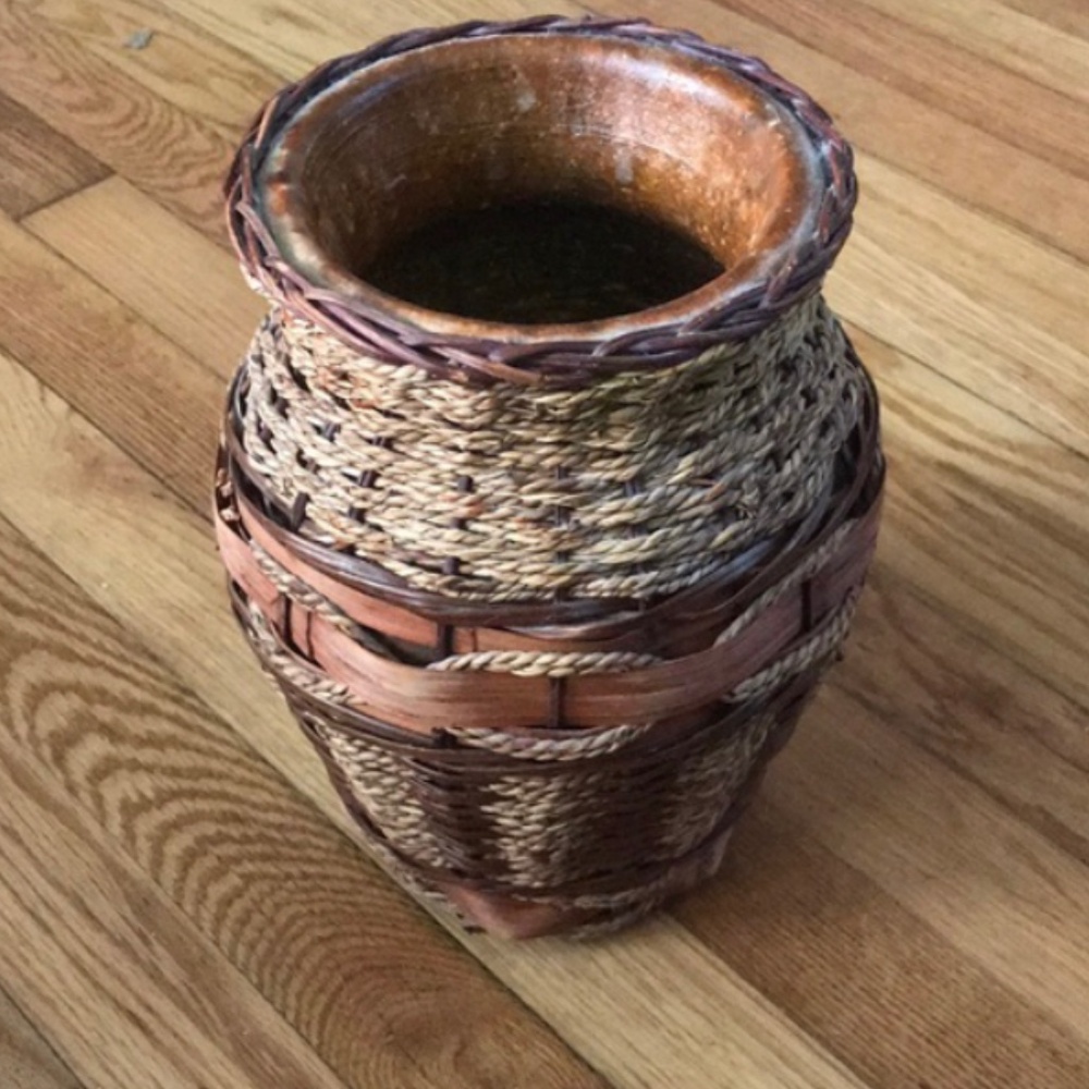 Terra-cotta and wicker vase